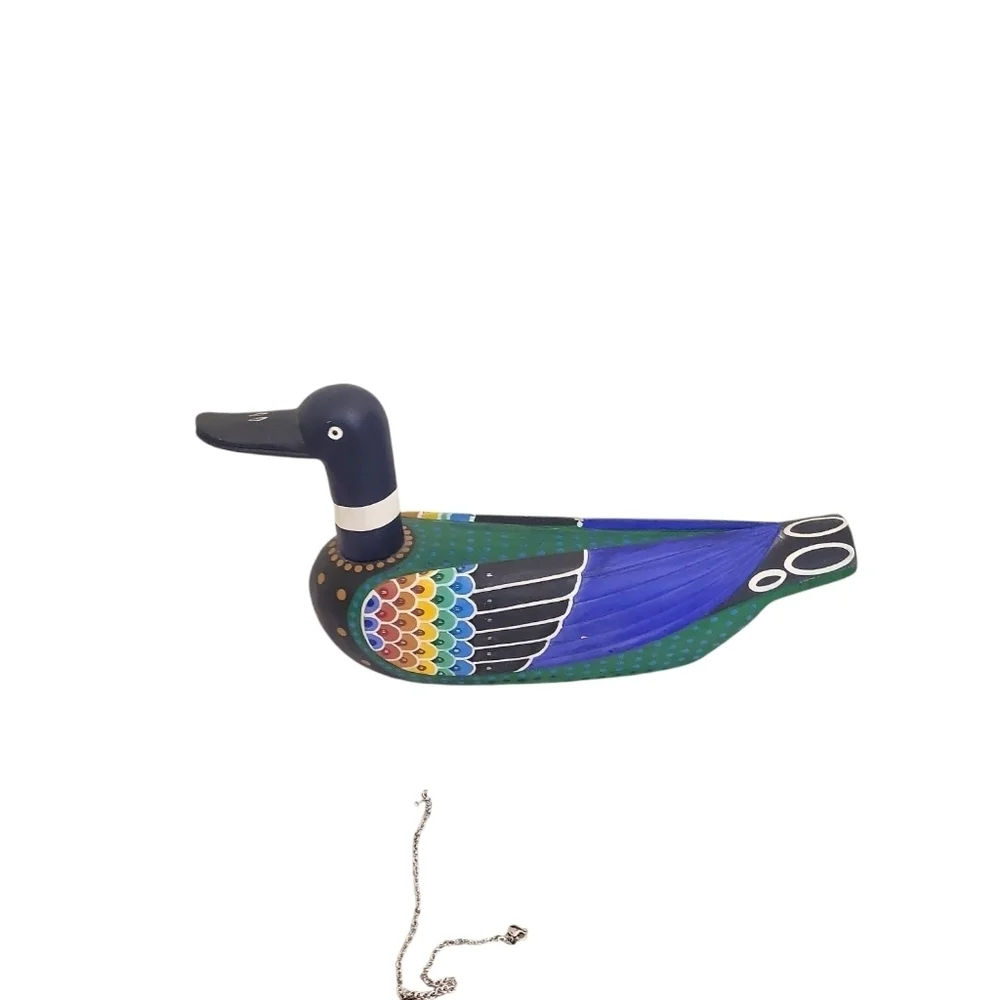 VINTAGE HAND CARVED PAINTED ASIAN WOOD DUCK VIBRANT